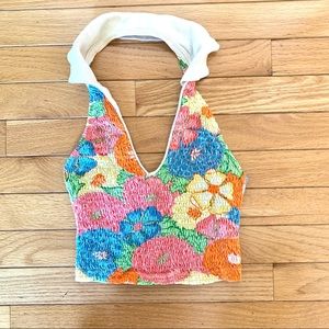 Zara Floral Collared Halter Crop Top Size S